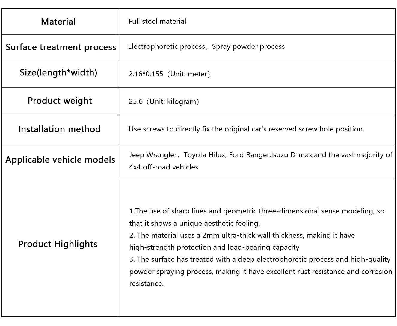 The parameters of 4x4 off-road vehicle side step