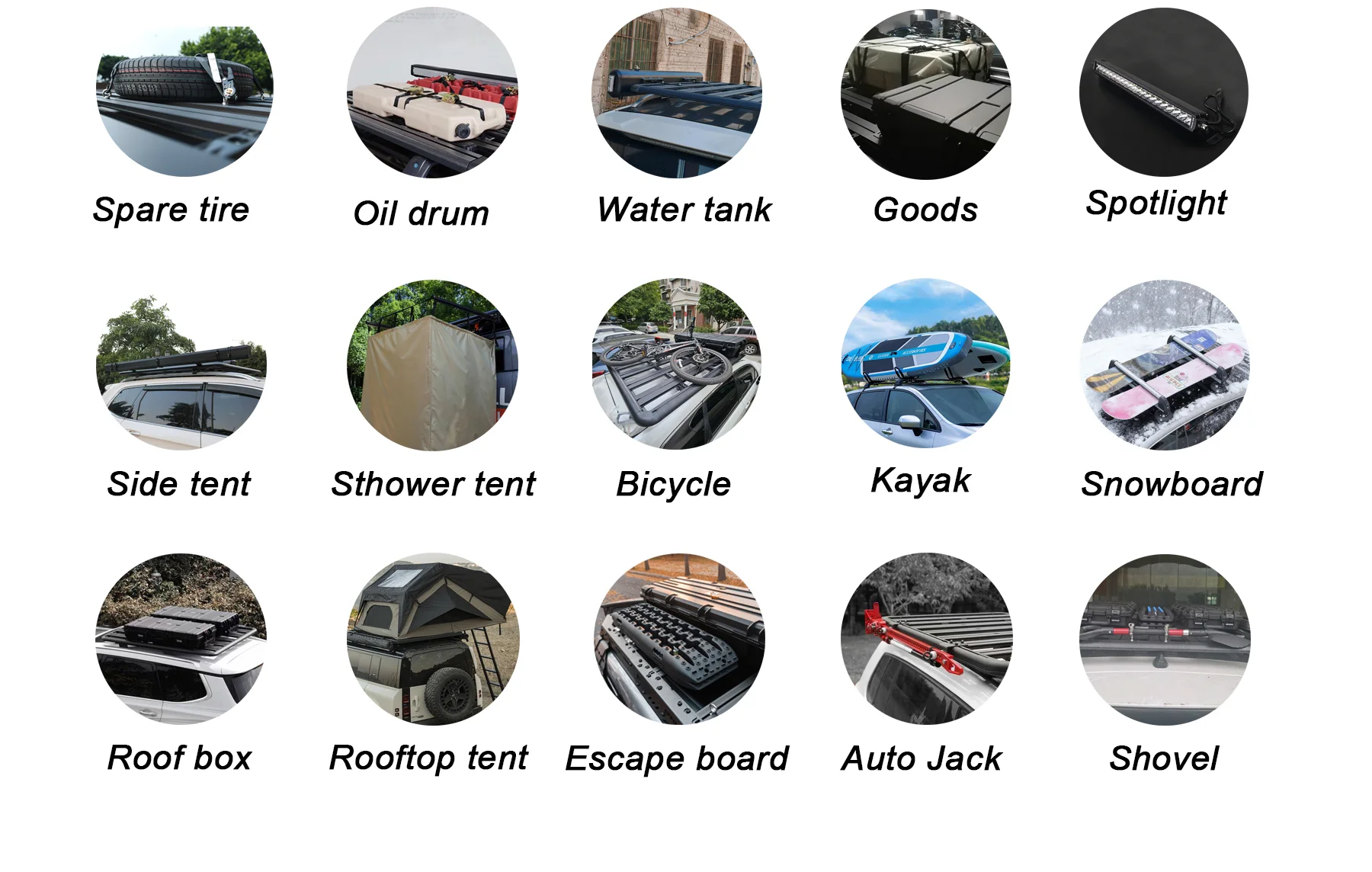 The equipment and cargo adapted on the roof rack platform as well as the usage scenarios